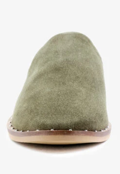 LIA Khaki Green Handcrafted Suede Mules -Rag & Co Shop LIAKhakiGreenCanvasMules RCSH1872 Green 1