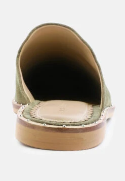 LIA Khaki Green Handcrafted Suede Mules -Rag & Co Shop LIAKhakiGreenCanvasMules RCSH1872 Green 2