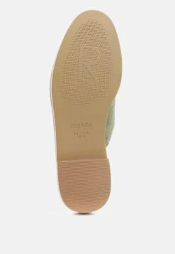 LIA Khaki Green Handcrafted Suede Mules -Rag & Co Shop LIAKhakiGreenCanvasMules RCSH1872 Green 9