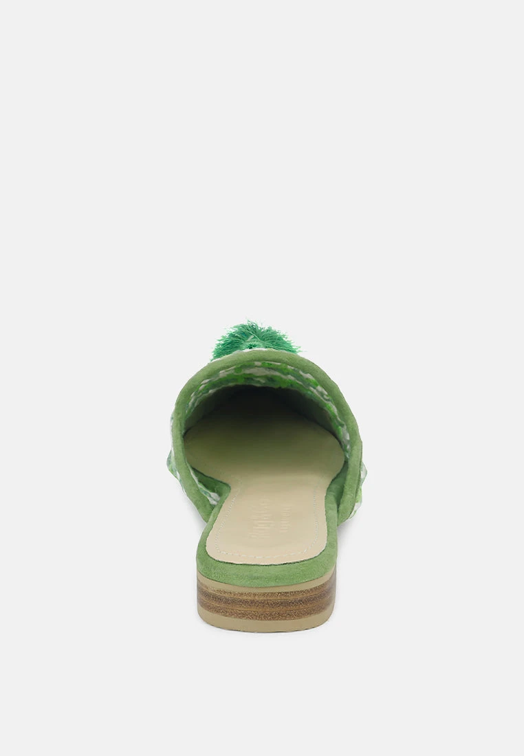 MARIANA Green Woven Flat Mules With Tassels 7 MARIANA Green Woven Flat Mules With Tassels - Image 5