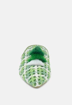 MARIANA Green Woven Flat Mules With Tassels 11 MARIANA Green Woven Flat Mules With Tassels -Rag & Co Shop MARIANAGreenWovenFlatMulesWithTassels RCSH2028 Green 5