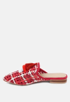 MARIANA Red Woven Flat Mules With Tassels -Rag & Co Shop MARIANARedWovenFlatMulesWithTassels RCSH2028 Red 1