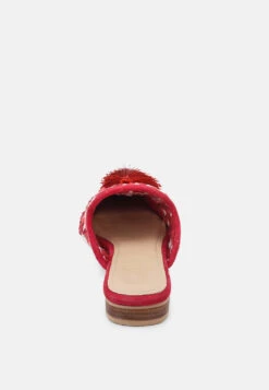 MARIANA Red Woven Flat Mules With Tassels -Rag & Co Shop MARIANARedWovenFlatMulesWithTassels RCSH2028 Red 4
