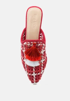 MARIANA Red Woven Flat Mules With Tassels -Rag & Co Shop MARIANARedWovenFlatMulesWithTassels RCSH2028 Red 7