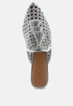 MELANIE Silver Tassels Embellished Woven Flat Mules -Rag & Co Shop MELANIESilverWovenFlatMulesWithTassels RCSH08 Silver 12