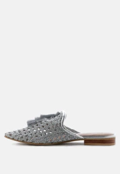 MELANIE Silver Tassels Embellished Woven Flat Mules -Rag & Co Shop MELANIESilverWovenFlatMulesWithTassels RCSH08 Silver 3