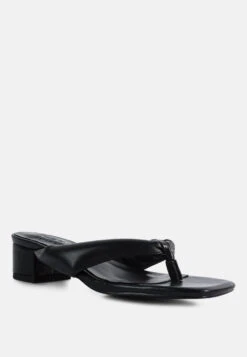 MEMESTAR Black Low Heel Thong Sandals