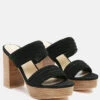 MILLE-FEUX Suede Slip-On Block Heeled Sandal In Black