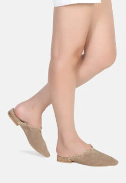 MOLLY Taupe Frayed Leather Mules -Rag & Co Shop MOLLYTaupeFrayedLeatherMules RCSH1868 Taupe 17