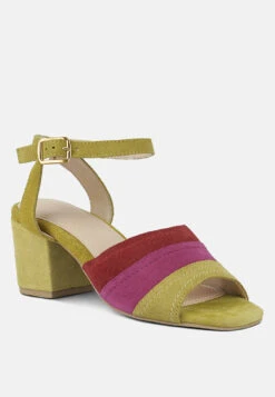 MON-BEAU Fine Suede Block Heeled Sandal In Yellow
