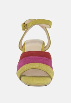 MON-BEAU Fine Suede Block Heeled Sandal In Yellow -Rag & Co Shop MON BEAUFineSuedeBlockHeeledSandal RCSH2500 multi 9