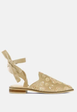 Mande Embroidered Velvet Mules In Beige -Rag & Co Shop MandeEmbroideredEmbroideredVelvetMules RCSH2863 BEIGE 1