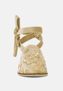 Mande Embroidered Velvet Mules In Beige -Rag & Co Shop MandeEmbroideredEmbroideredVelvetMules RCSH2863 BEIGE 3