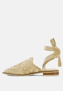 Mande Embroidered Velvet Mules In Beige -Rag & Co Shop MandeEmbroideredEmbroideredVelvetMules RCSH2863 BEIGE 4