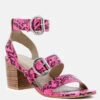 NELLA Fuchsia Stacked Heel Leather Sandal -Rag & Co Shop NELLAFuchsiaStackedHeelLeatherSandal RCSH1866 Fuchsia 2