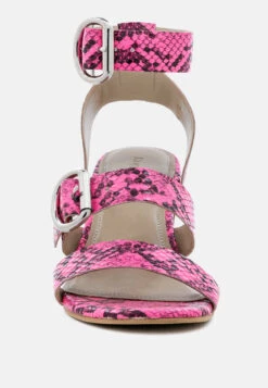 NELLA Fuchsia Stacked Heel Leather Sandal -Rag & Co Shop NELLAFuchsiaStackedHeelLeatherSandal RCSH1866 Fuchsia 3