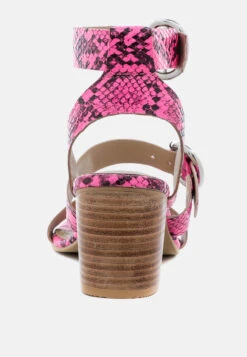 NELLA Fuchsia Stacked Heel Leather Sandal -Rag & Co Shop NELLAFuchsiaStackedHeelLeatherSandal RCSH1866 Fuchsia 6