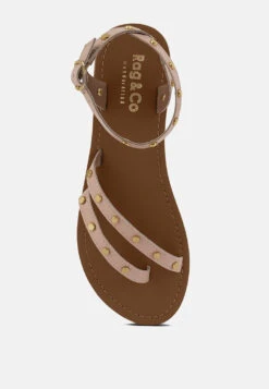 OPRAH Studs Embellished Flat Sandals In Beige -Rag & Co Shop OPRAHStudsEmbellishedFlatSandalsinBeige RCSH4086 BEIGE 1