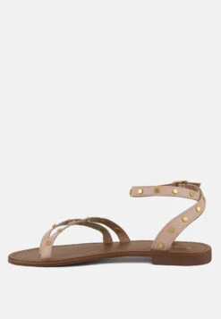 OPRAH Studs Embellished Flat Sandals In Beige -Rag & Co Shop OPRAHStudsEmbellishedFlatSandalsinBeige RCSH4086 BEIGE 3