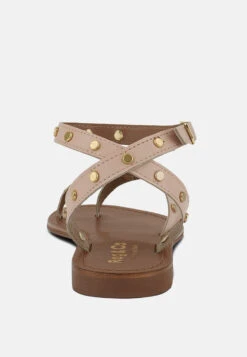 OPRAH Studs Embellished Flat Sandals In Beige -Rag & Co Shop OPRAHStudsEmbellishedFlatSandalsinBeige RCSH4086 BEIGE 5