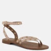 OPRAH Studs Embellished Flat Sandals In Beige