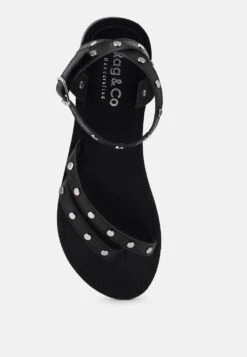 OPRAH Studs Embellished Flat Sandals In Black -Rag & Co Shop OPRAHStudsEmbellishedFlatSandalsinBlack RCSH4086 BLACK 7