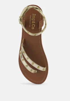 OPRAH Studs Embellished Flat Sandals In Gold -Rag & Co Shop OPRAHStudsEmbellishedFlatSandalsinGold RCSH4086 GOLD 1
