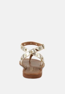 OPRAH Studs Embellished Flat Sandals In Gold -Rag & Co Shop OPRAHStudsEmbellishedFlatSandalsinGold RCSH4086 GOLD 8