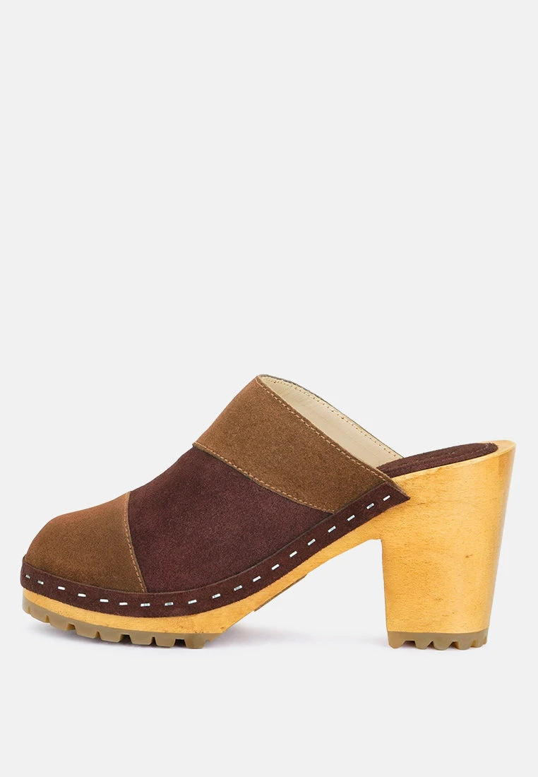 OCHROMA Vintage Patchwork Suede Mule Clogs In Tan 6 OCHROMA Vintage Patchwork Suede Mule Clogs In Tan - Image 4