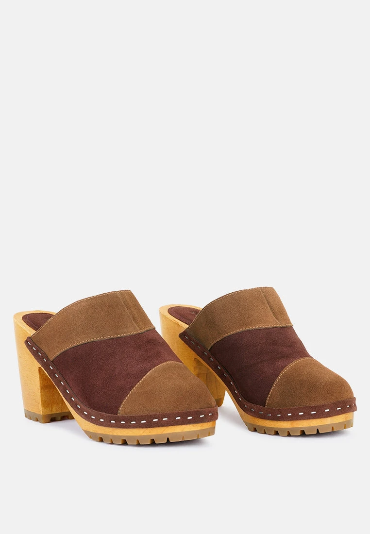 OCHROMA Vintage Patchwork Suede Mule Clogs In Tan 3 OCHROMA Vintage Patchwork Suede Mule Clogs In Tan