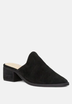 PALMA Black Stacked Heel Mules