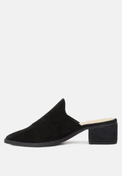 PALMA Black Stacked Heel Mules -Rag & Co Shop PALMABlackStackedHeelMules RCSH1867 Black 4