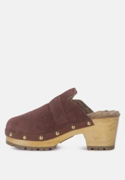 PRUNUS Brown Buckled Suede Round Toe Mule Clogs -Rag & Co Shop PRUNUSBrownBuckledSuedeRoundToeMuleClogs RCSH2784 Brown 3