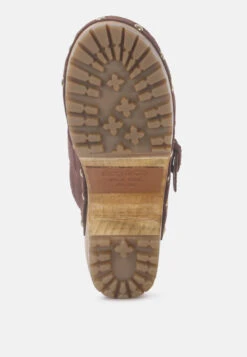 PRUNUS Brown Buckled Suede Round Toe Mule Clogs -Rag & Co Shop PRUNUSBrownBuckledSuedeRoundToeMuleClogs RCSH2784 Brown 8