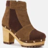HURON Brown Fine Suede Patchwork Ankle Boots