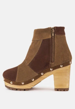 HURON Brown Fine Suede Patchwork Ankle Boots -Rag & Co Shop RCSH2963 BROWN TAN 3