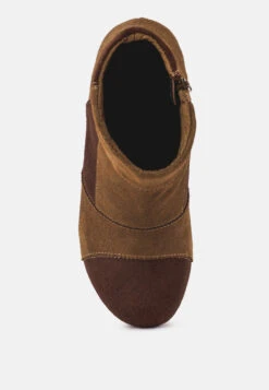 HURON Brown Fine Suede Patchwork Ankle Boots -Rag & Co Shop RCSH2963 BROWN TAN 7