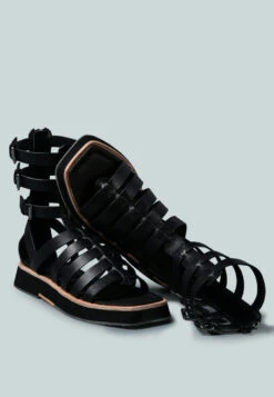 ROBBIE Gladiator Square Toe Sandal In Black -Rag & Co Shop ROBBIEGladiatorSquareToeSandalinBlack RCSH2383 Black 3