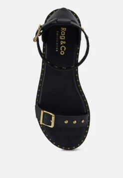 ROSEMARY Buckle Straps Black Flat Sandals -Rag & Co Shop ROSEMARYBuckleStrapsBlackFlatSandals RCSH4094 BLACK 7