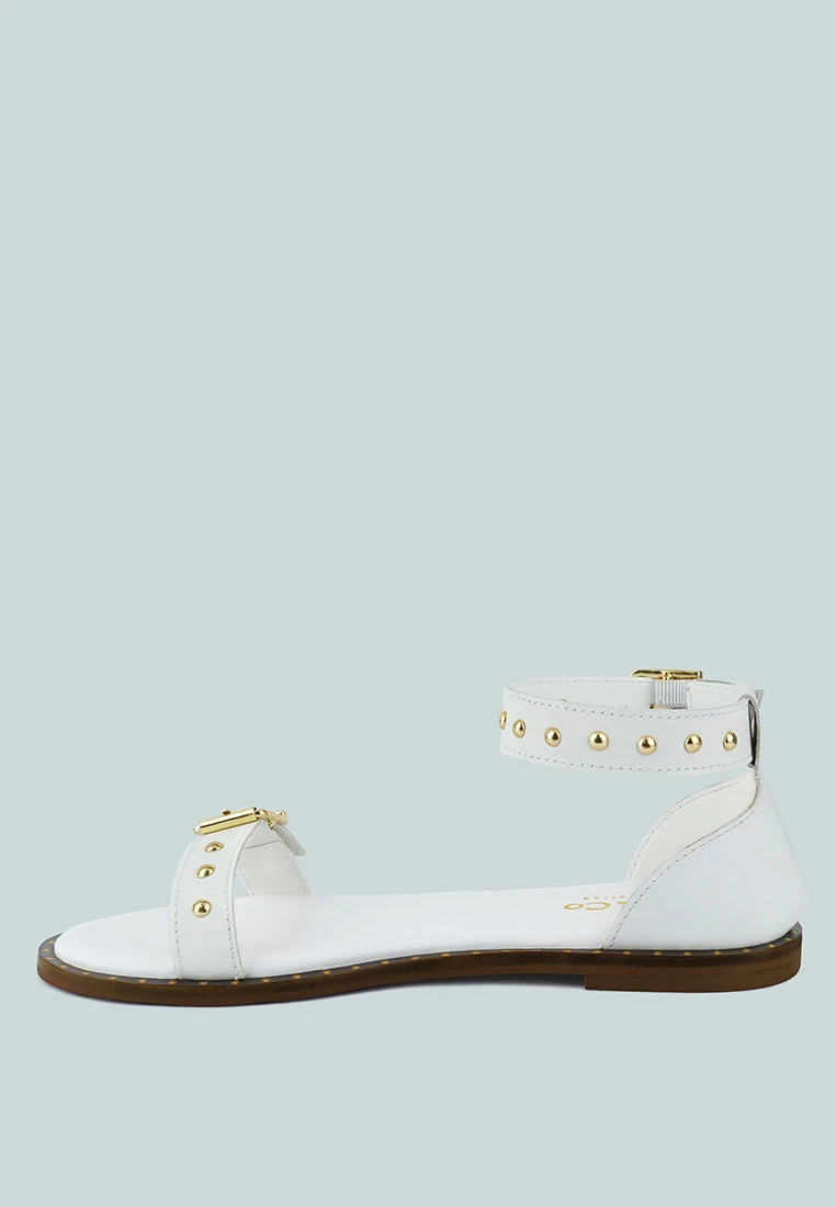ROSEMARY Buckle Straps White Flat Sandals 6 ROSEMARY Buckle Straps White Flat Sandals - Image 4