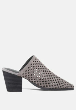 SIA Stacked Heel Laser-Cut Mules -Rag & Co Shop SIAStackedHeelLaser CutMules RCSH1873 Grey 2