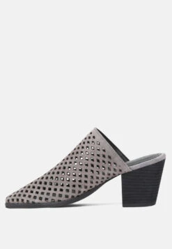 SIA Stacked Heel Laser-Cut Mules -Rag & Co Shop SIAStackedHeelLaser CutMules RCSH1873 Grey 4