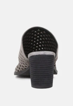 SIA Stacked Heel Laser-Cut Mules -Rag & Co Shop SIAStackedHeelLaser CutMules RCSH1873 Grey 7