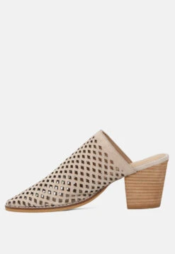 SIA Stacked Heel Laser-Cut Mules In Nude -Rag & Co Shop SIAStackedHeelLaser CutMulesinNude RCSH1873 Nude 5