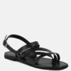 SLOANA Black Strappy Flat Sandals