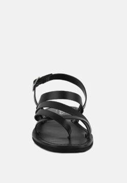 SLOANA Black Strappy Flat Sandals -Rag & Co Shop SLOANABlackStrappyFlatSandals RCSH4075 BLACK 4