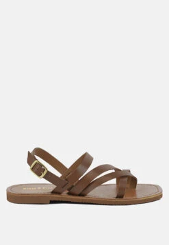 SLOANA Tan Strappy Flat Sandals -Rag & Co Shop SLOANATanStrappyFlatSandals RCSH4075 TAN 3