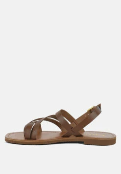 SLOANA Tan Strappy Flat Sandals -Rag & Co Shop SLOANATanStrappyFlatSandals RCSH4075 TAN 6