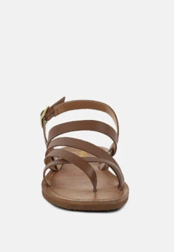 SLOANA Tan Strappy Flat Sandals -Rag & Co Shop SLOANATanStrappyFlatSandals RCSH4075 TAN 7