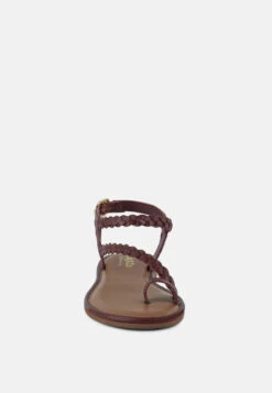 STALLONE Burgundy Braided Flat Sandals -Rag & Co Shop STALLONERedBraidedFlatSandals RCSH4096 RED 3